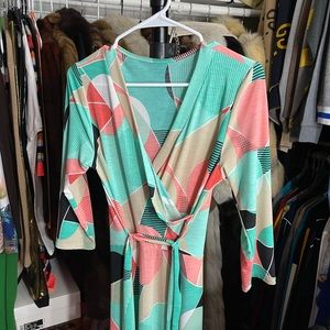 SEXY GEOMETRIC WRAP MAXI DRESS WITH SIDE SPLIT SZ L